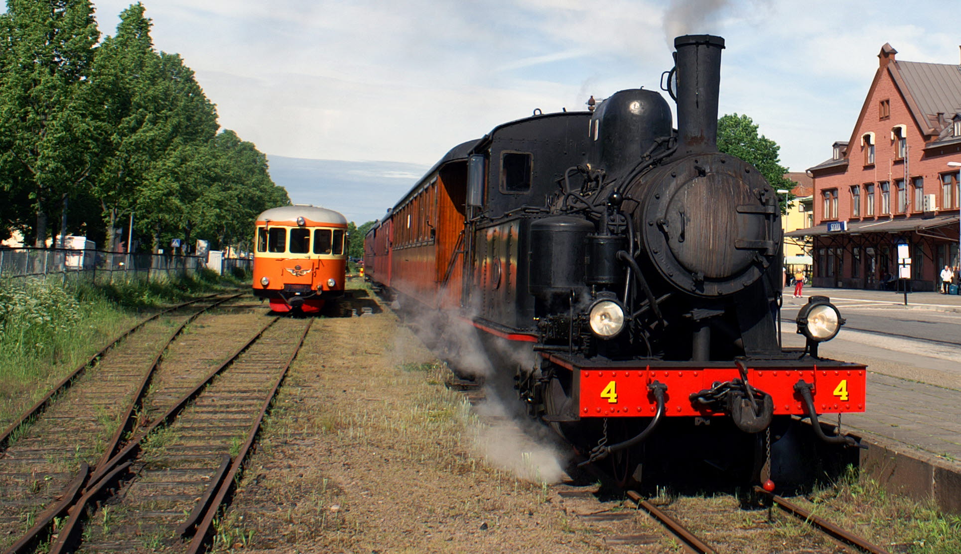 Avgång för ångtåg från Skara station
