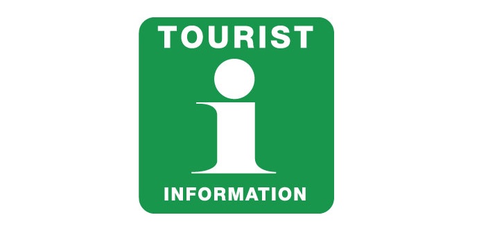 The letter i against a green background. On the picture the words TOURIST INFORMATION are written.