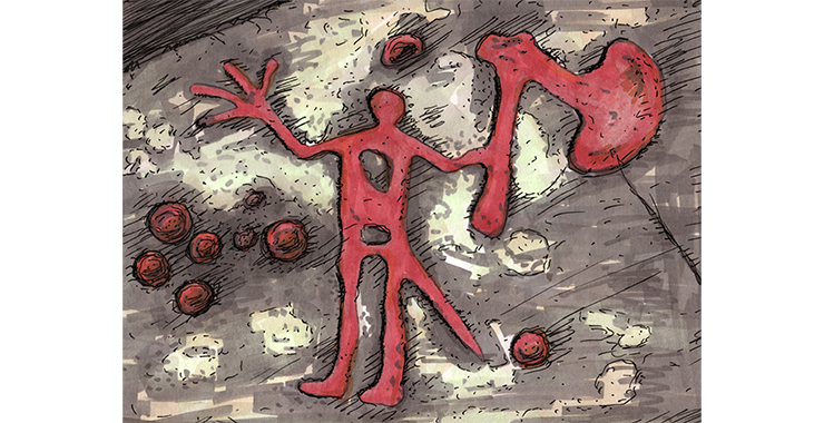 En målad bild på en runsten. 