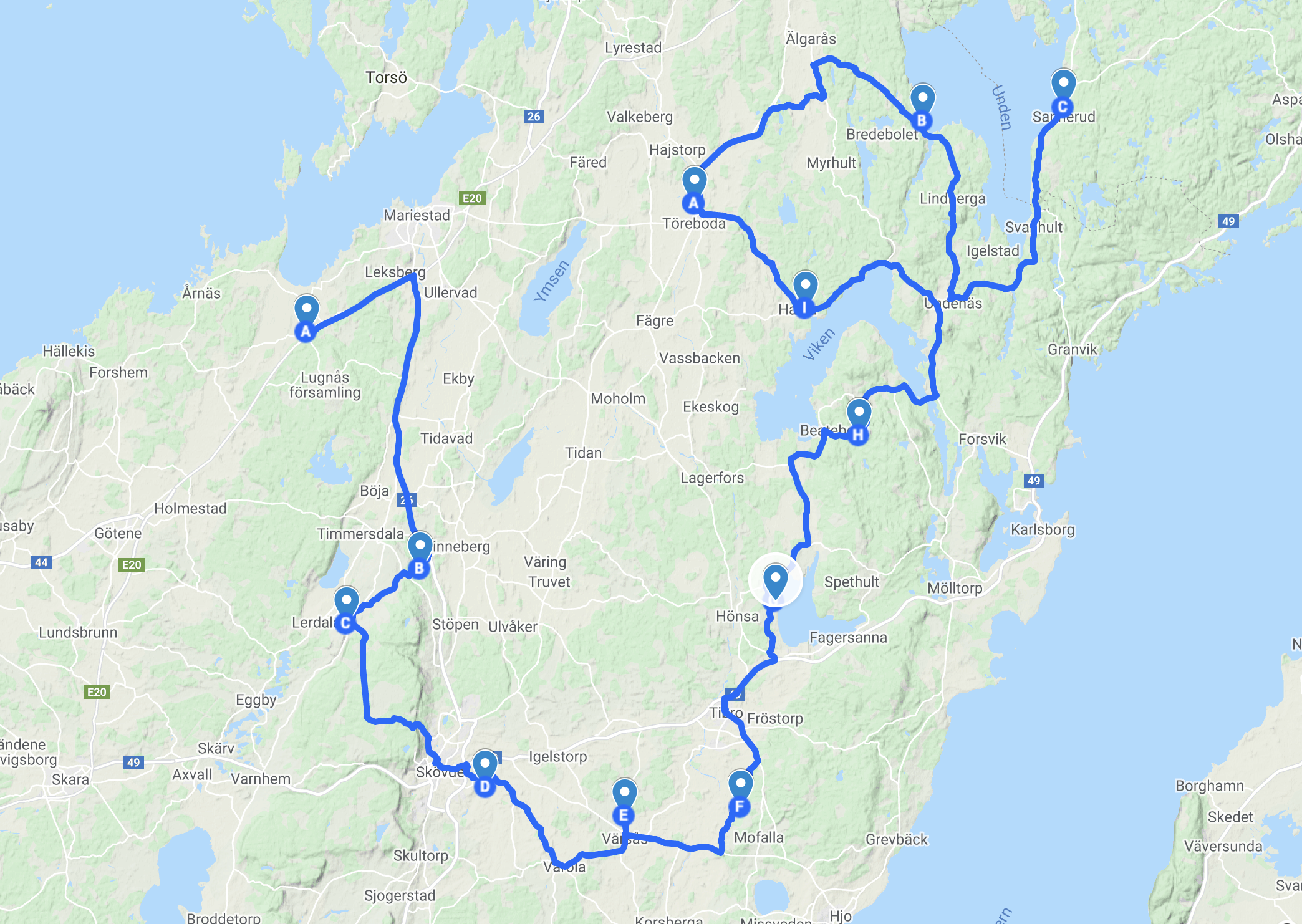 Karta över delar av Skaraborg