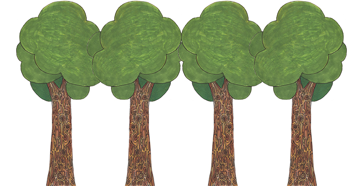 En illustrerad bild av fyra träd