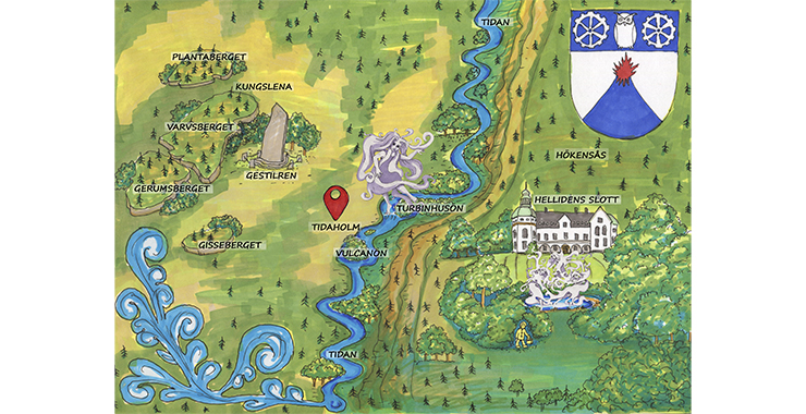 En illustrerad bild av en karta över Tidaholm