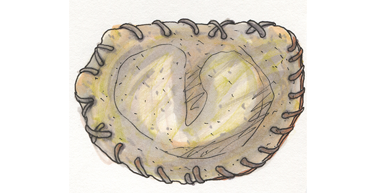 En illustrerad bild av en påse i läder