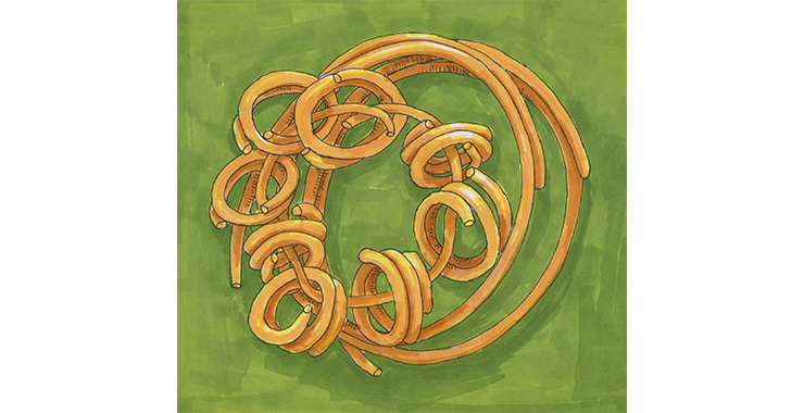 En illustrerad bild av en samling med guldsmycken