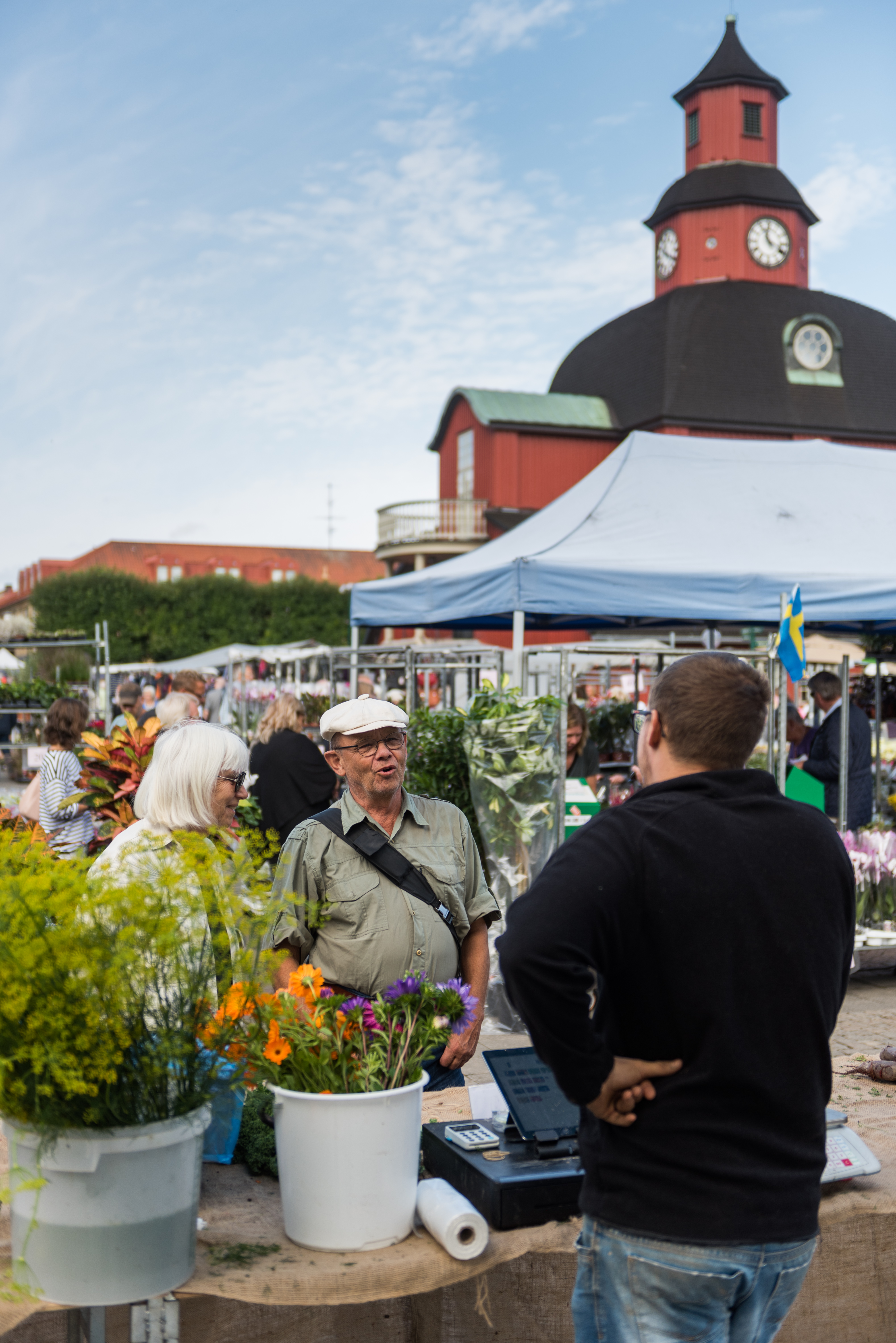 Commercial market on the big famous square in Lidköping by Lake Vänern.