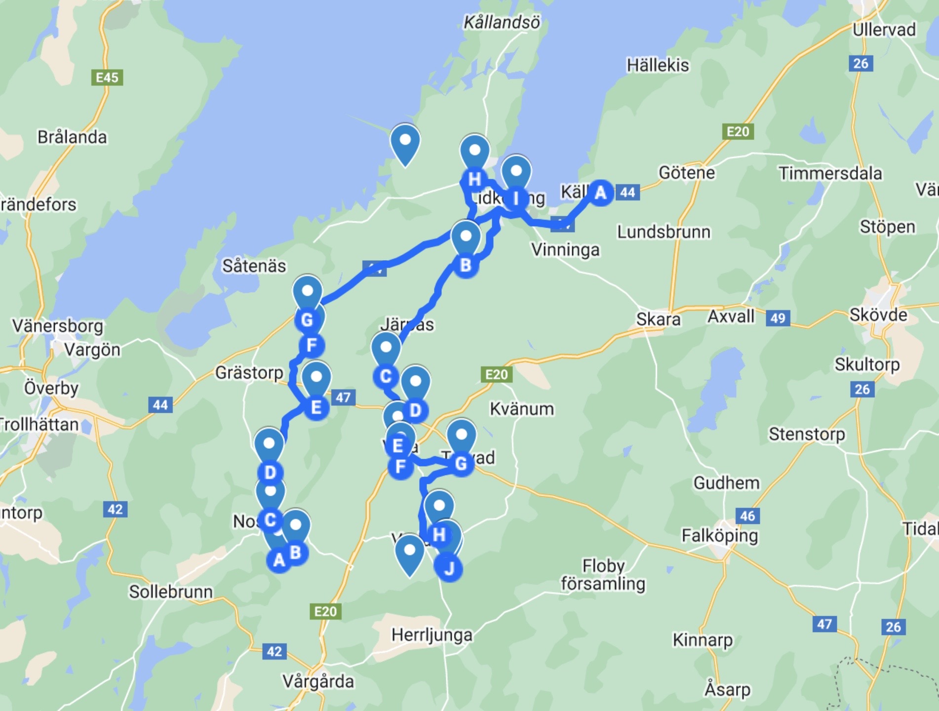 En karta med en vägrutt