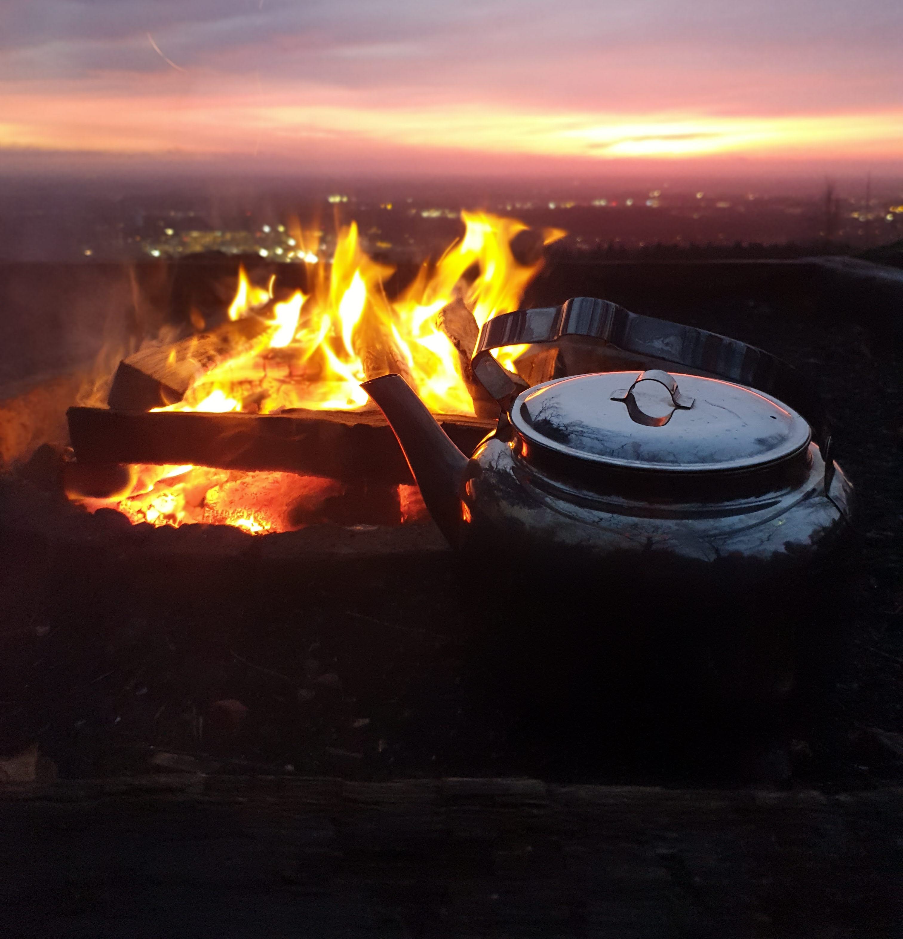 Open fire in the sunrise