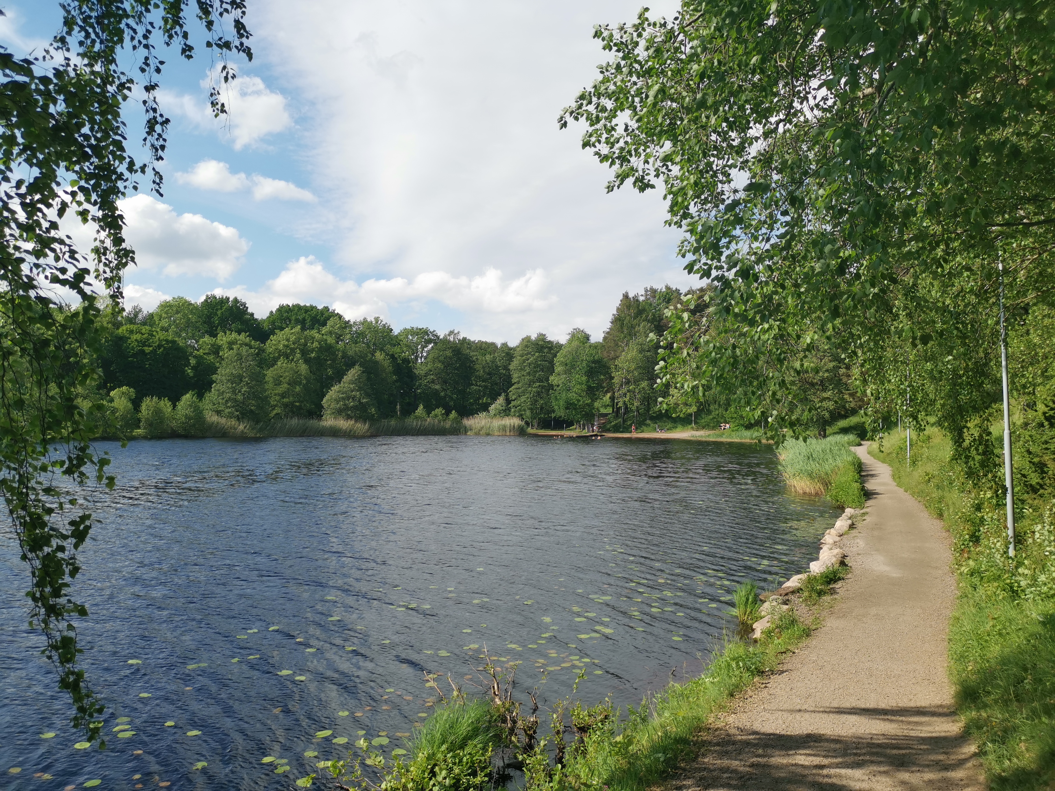 En badsjö inramad av lummiga omgivningar.
