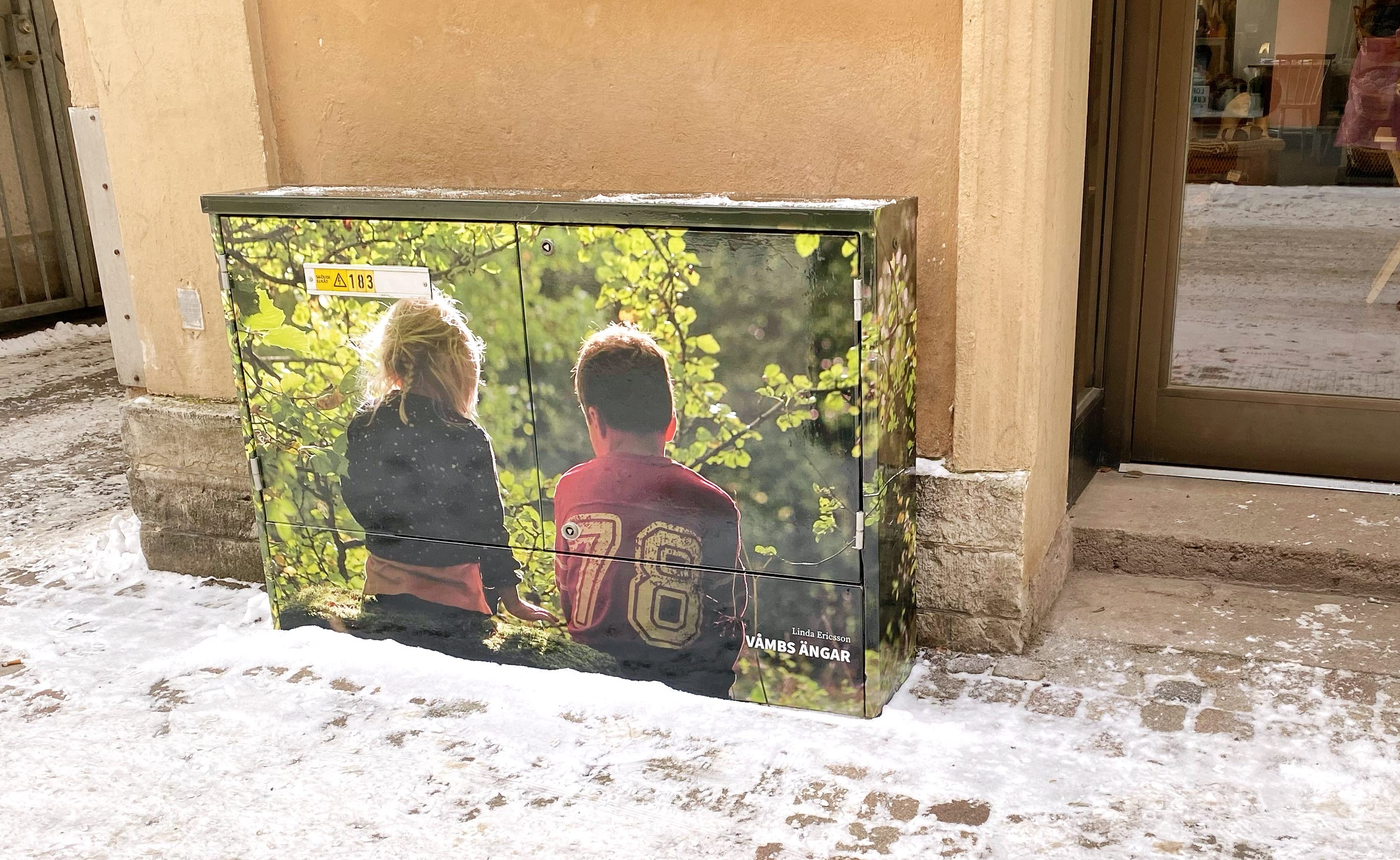 Skövdebild på ett elskåp.