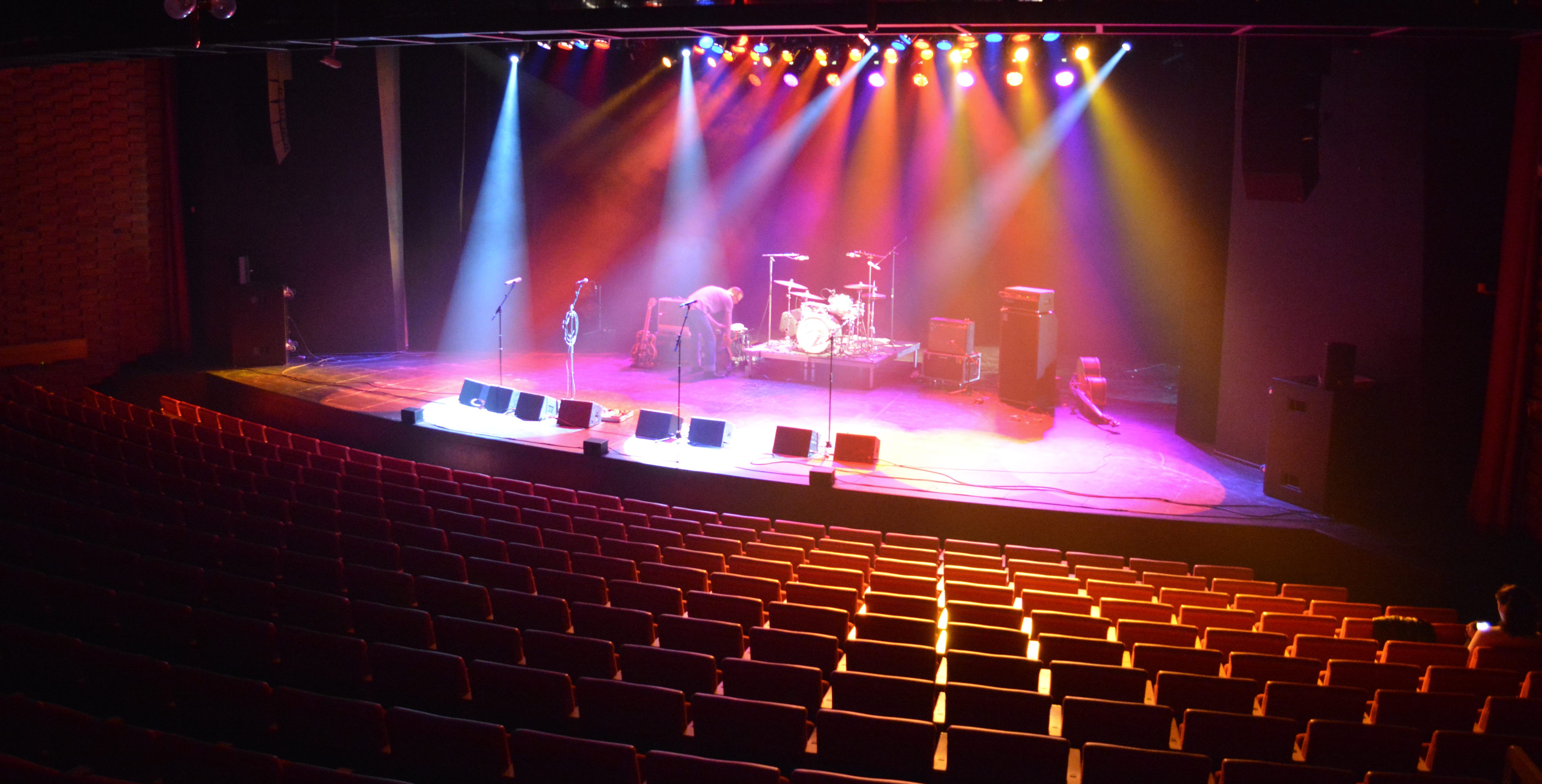 A scene with colorful spotlights