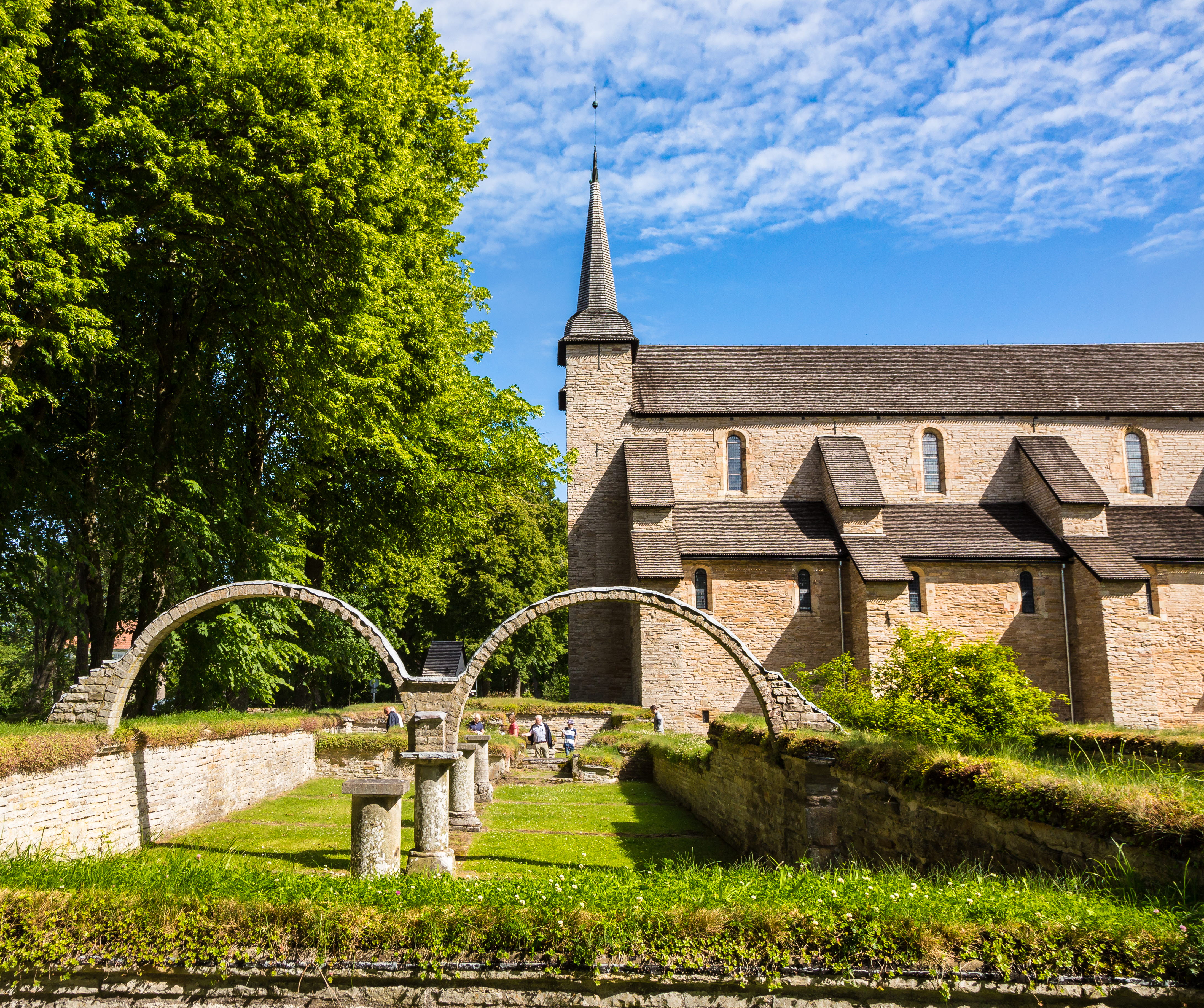 A part of the stone church in Varnhem. Stone vaults and abbey ruins.