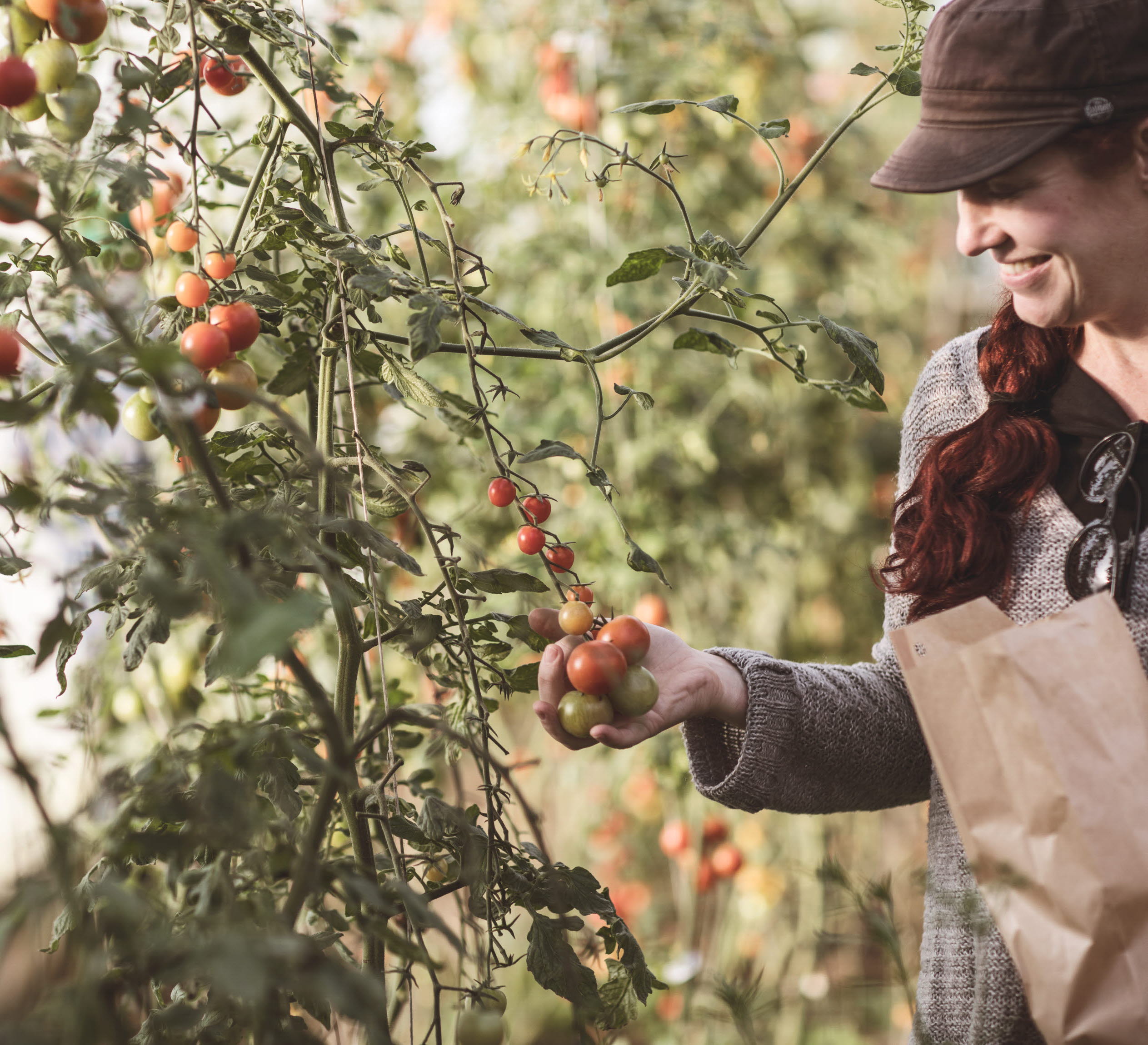 Kvinna tittar på tomater