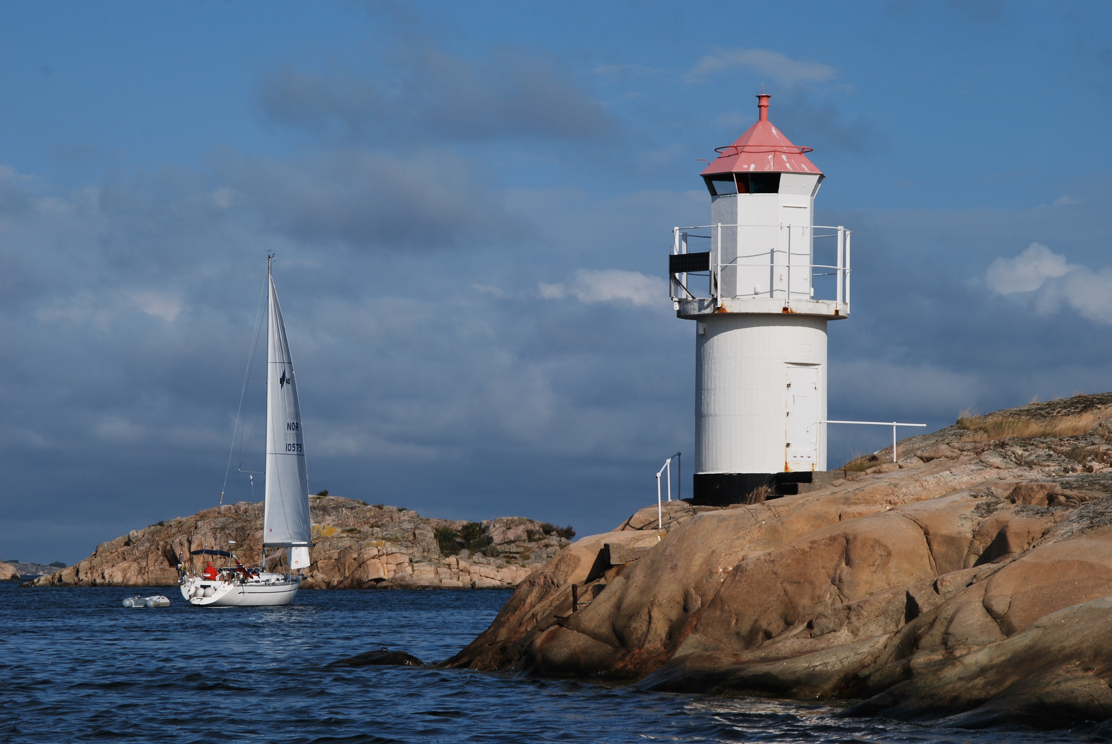A white sailboat in the Koster Sea. 