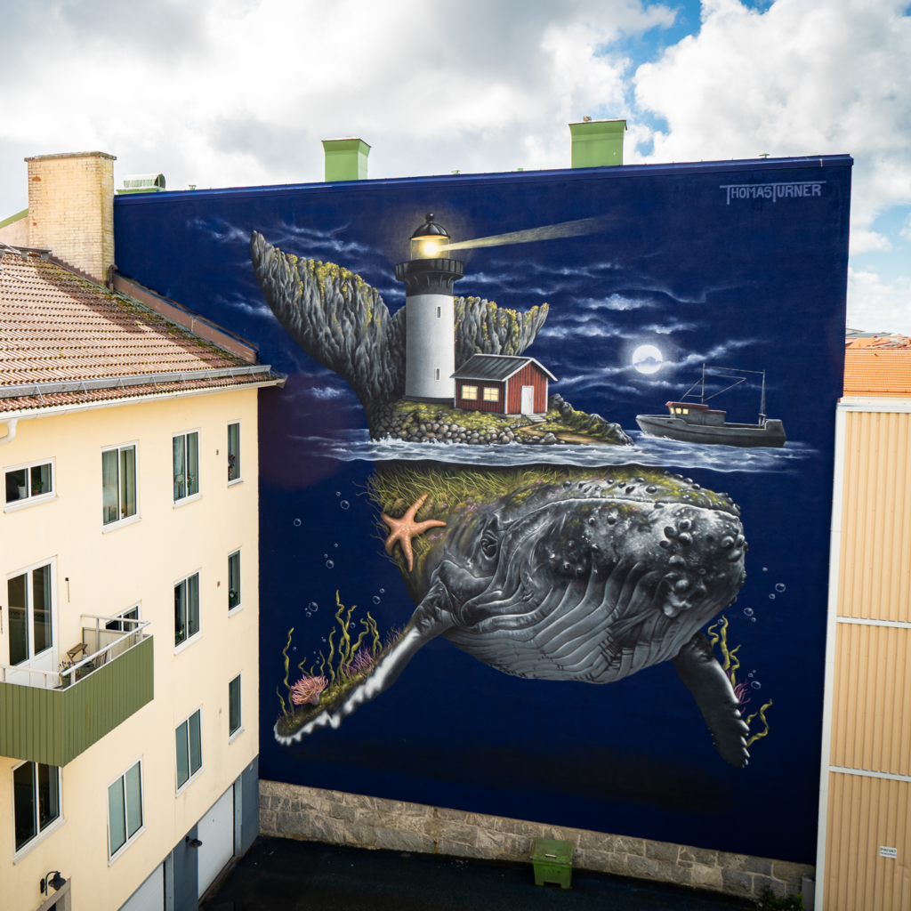 Väggmålning val och fyrplatsen Ursholmen av ThomasTurner