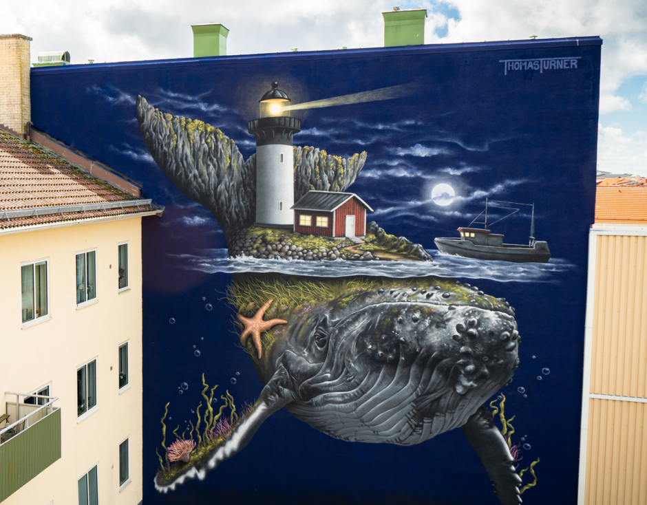 Väggmålning val och fyrplatsen Ursholmen av ThomasTurner