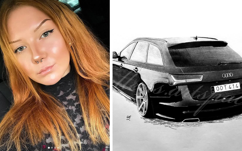 Bild på Ellen Hermansson och en skissad Audi