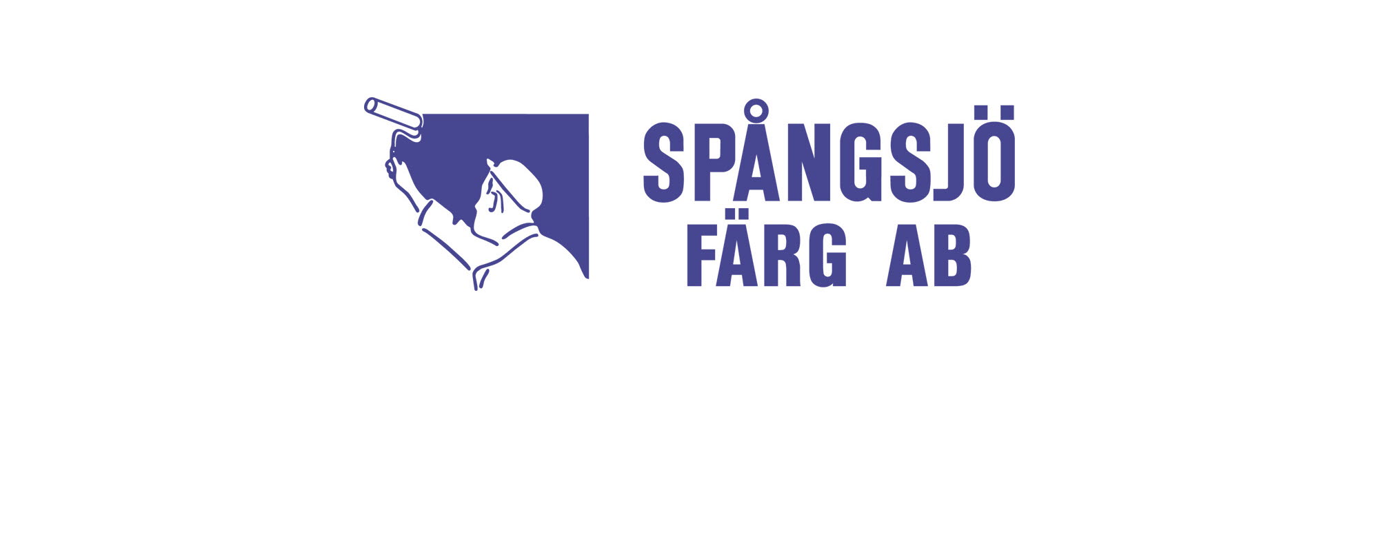 Logga för Spångsjö  Färg AB. Blå text på vit botten.