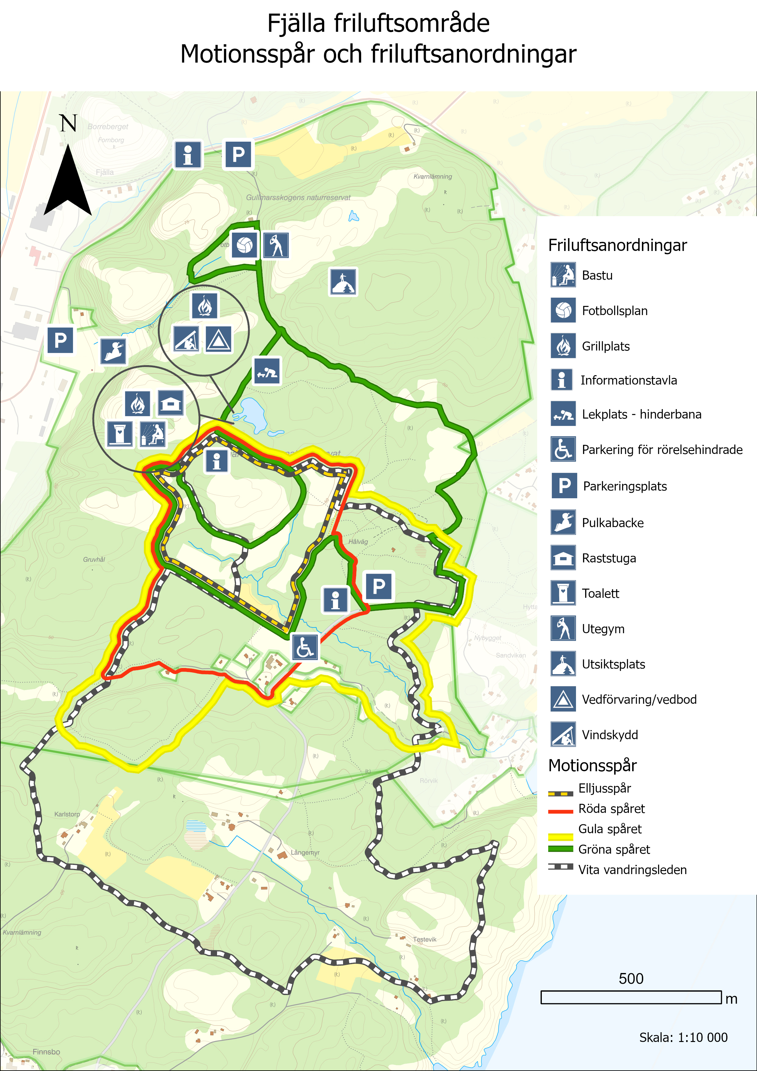 Karta över vandringsleder i Gullmarsskogen