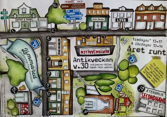 Handritad karta över Storgatan Limmared