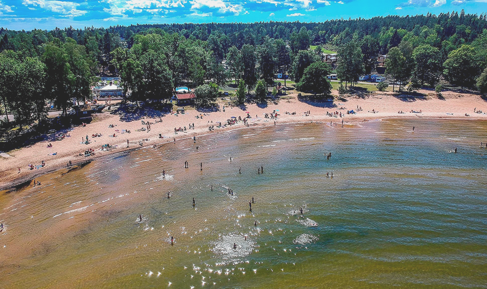 Drone image overlooking Ursand beach near Ursand Resort and Camping.