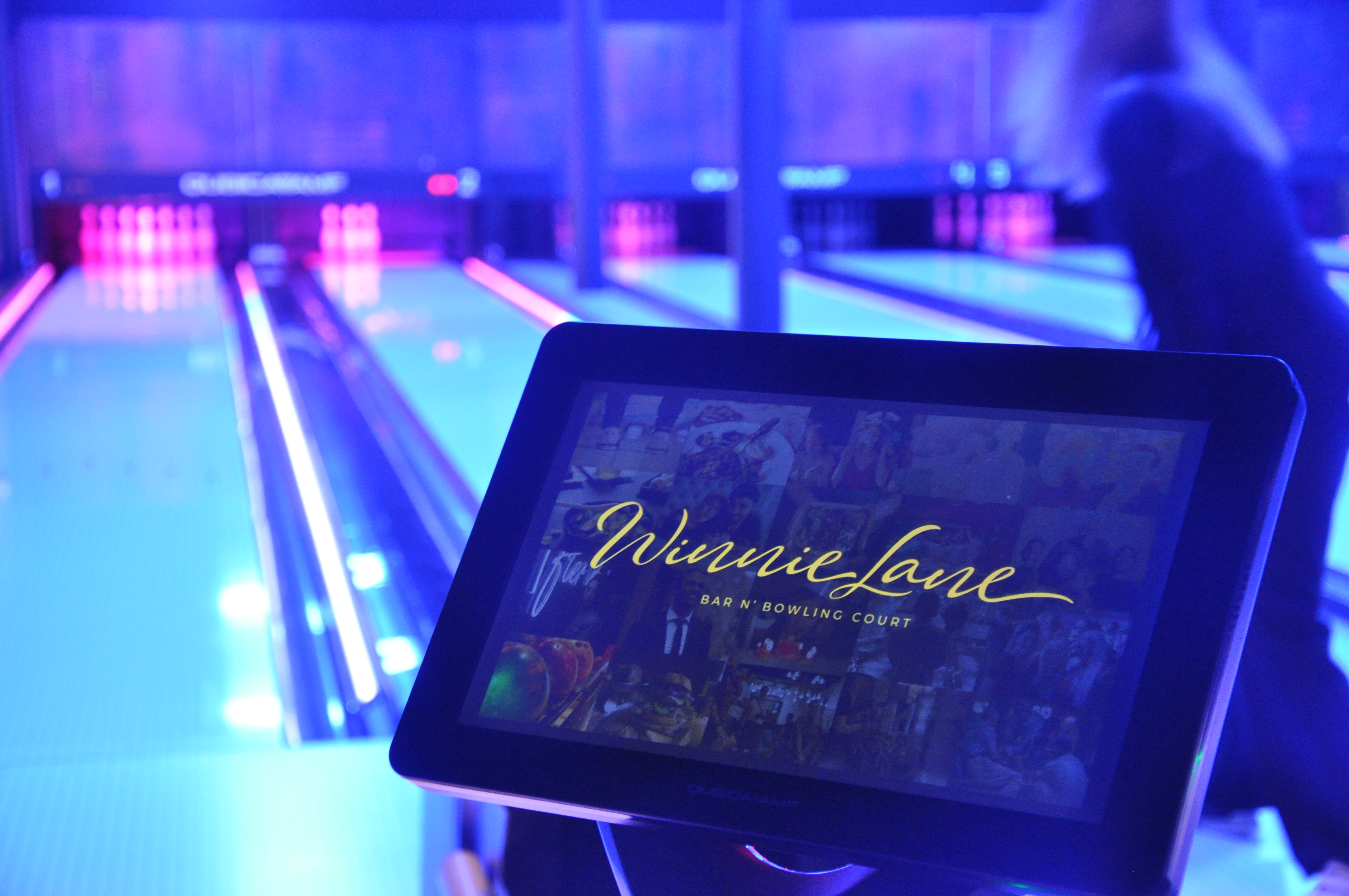 bowling court in neon lights