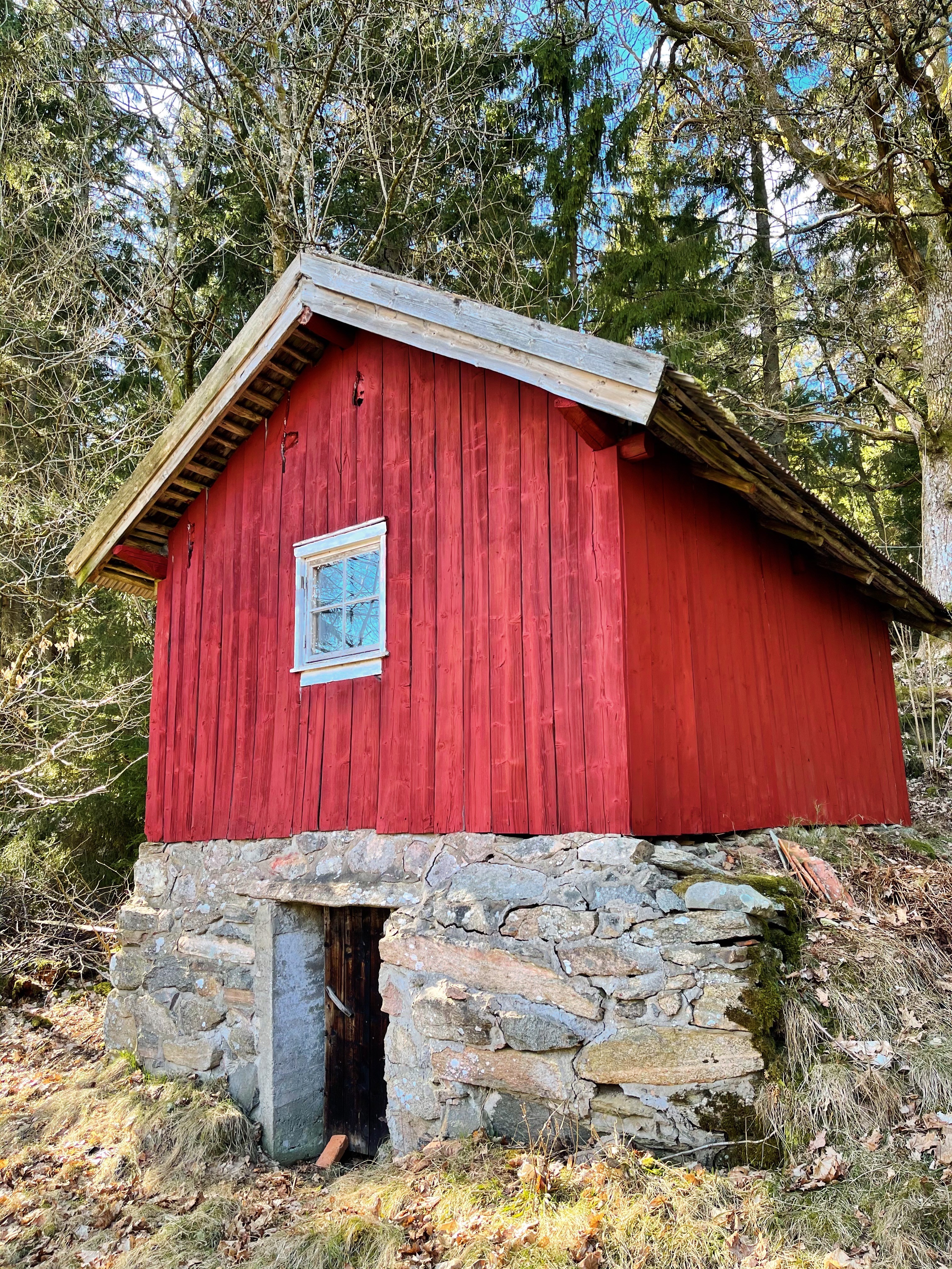 Bild på en röd stuga