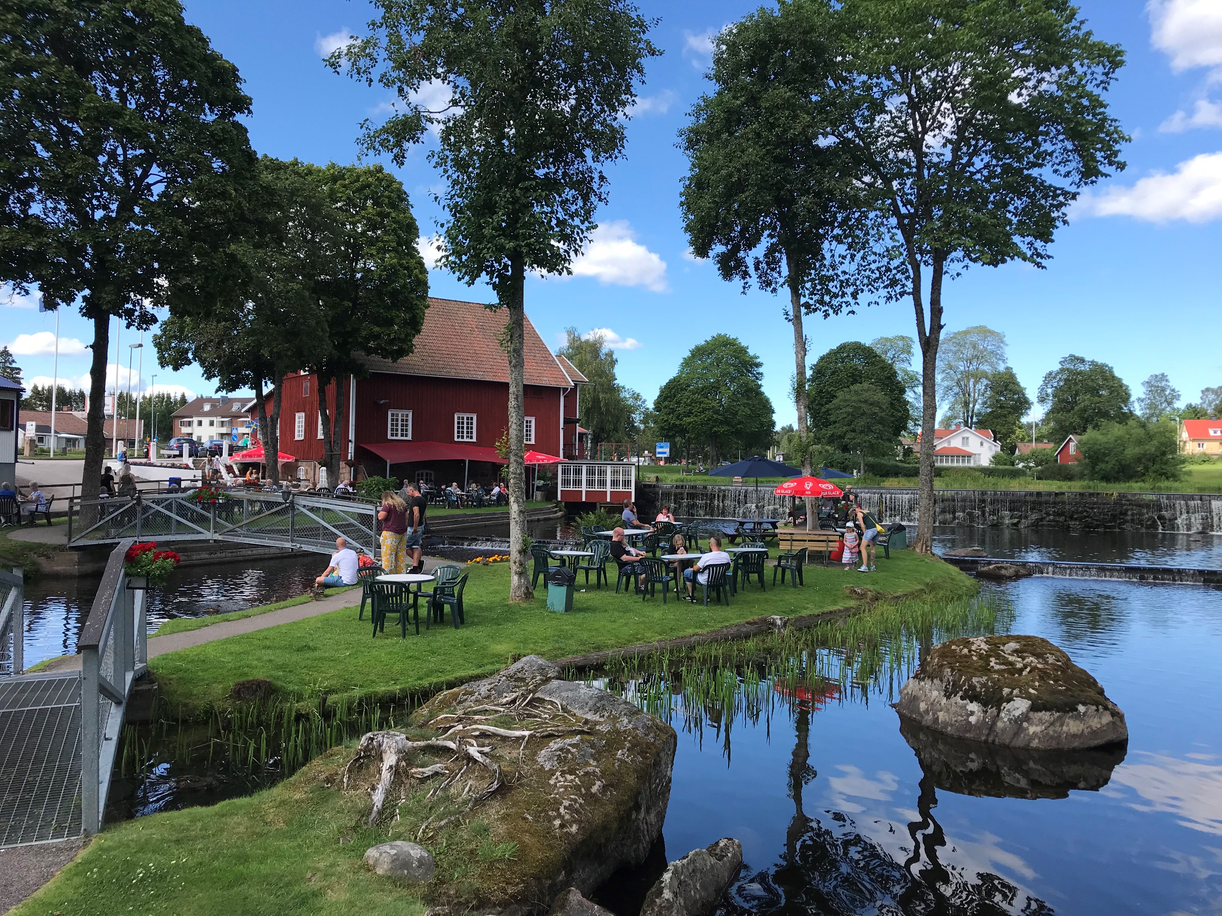 Red mill by the water