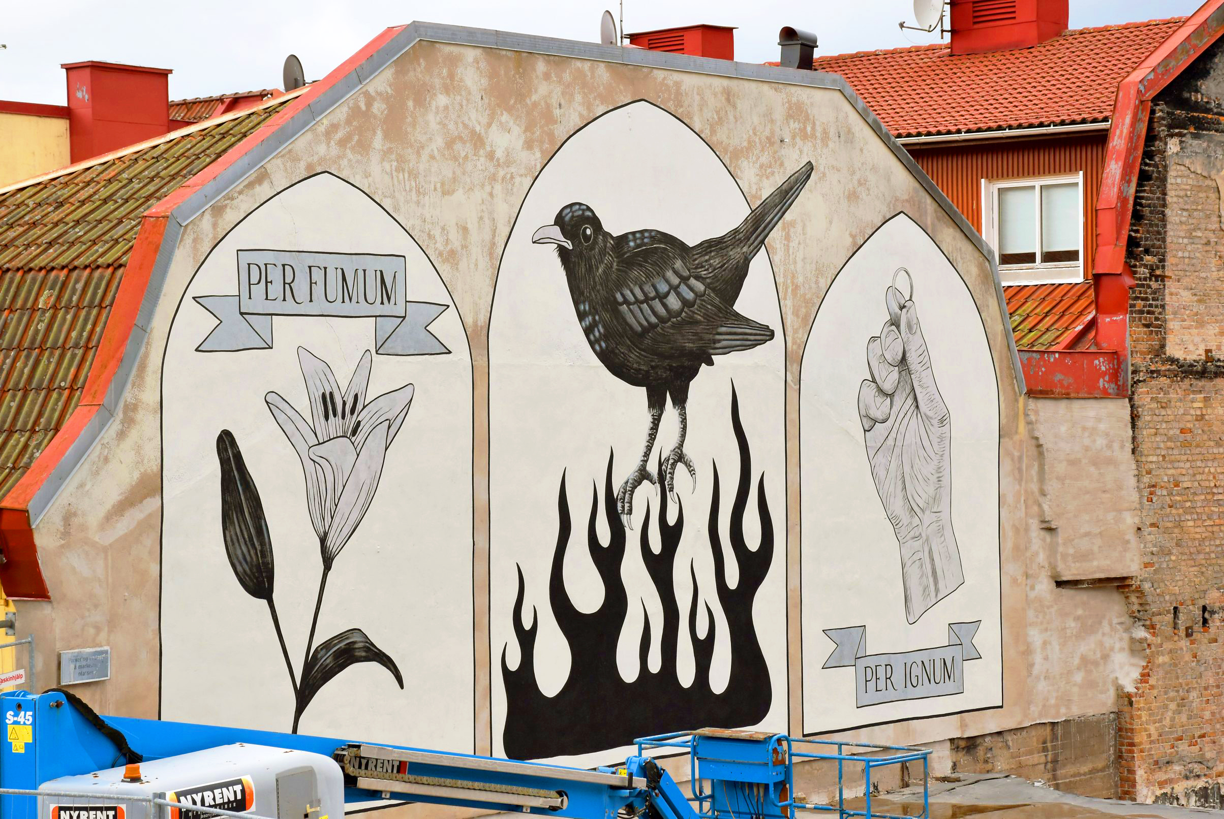 Muralmålning på en fasadvägg