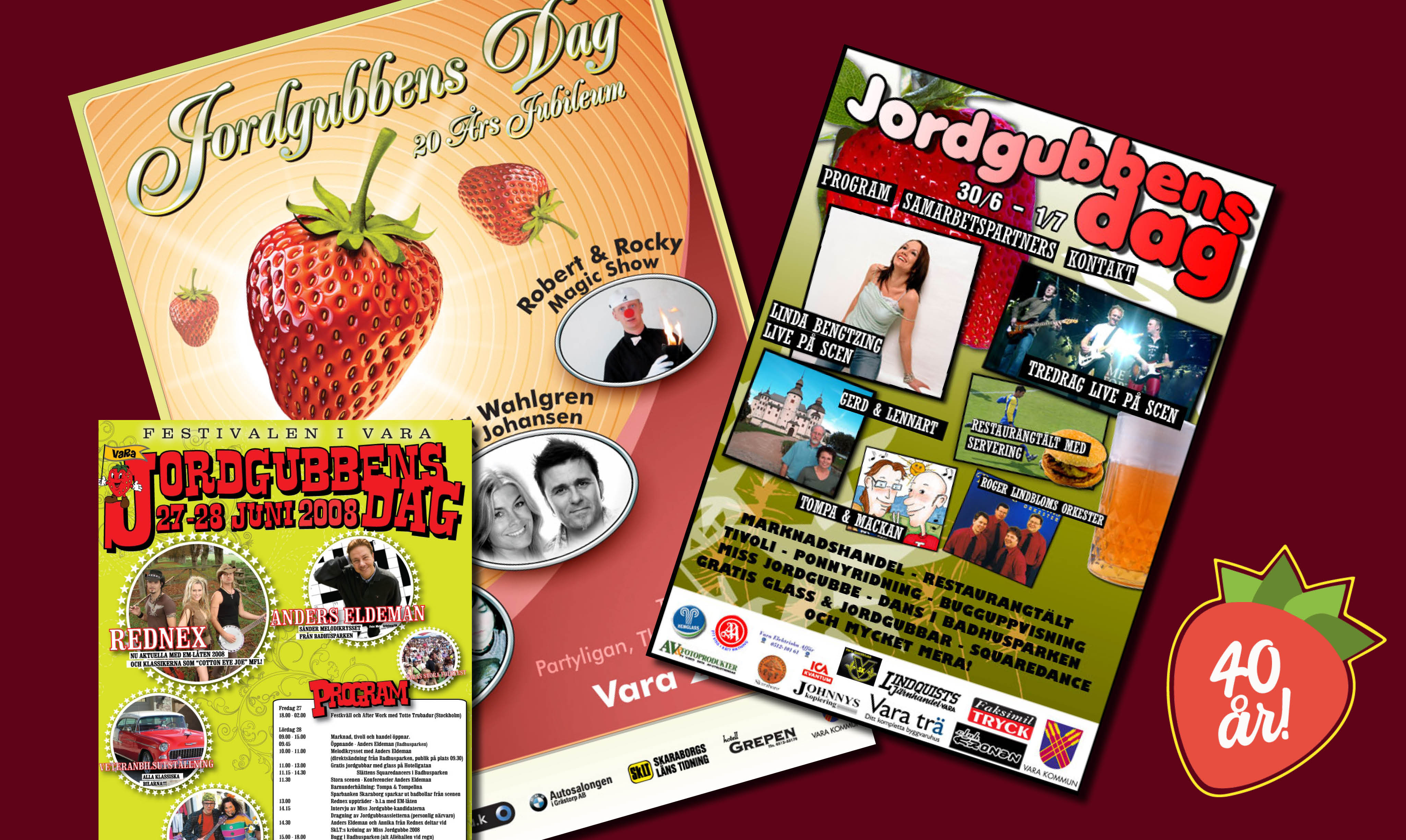 Kollage gamla affischer Jordgubbens dag.